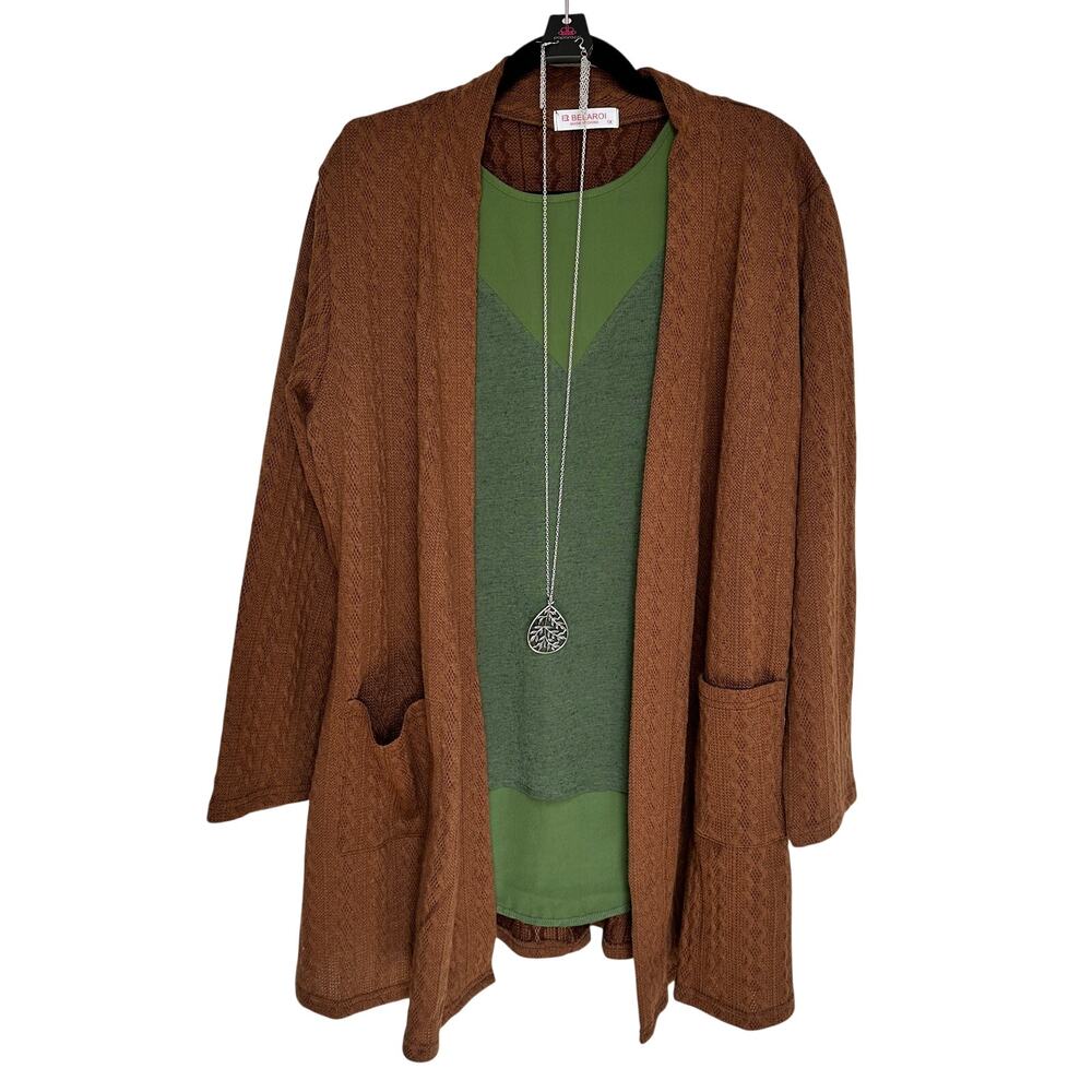 Belaroi Cable Knit Open Cardigan Patch Pockets Long Sleeve Cozy Sweater Sz: 1x